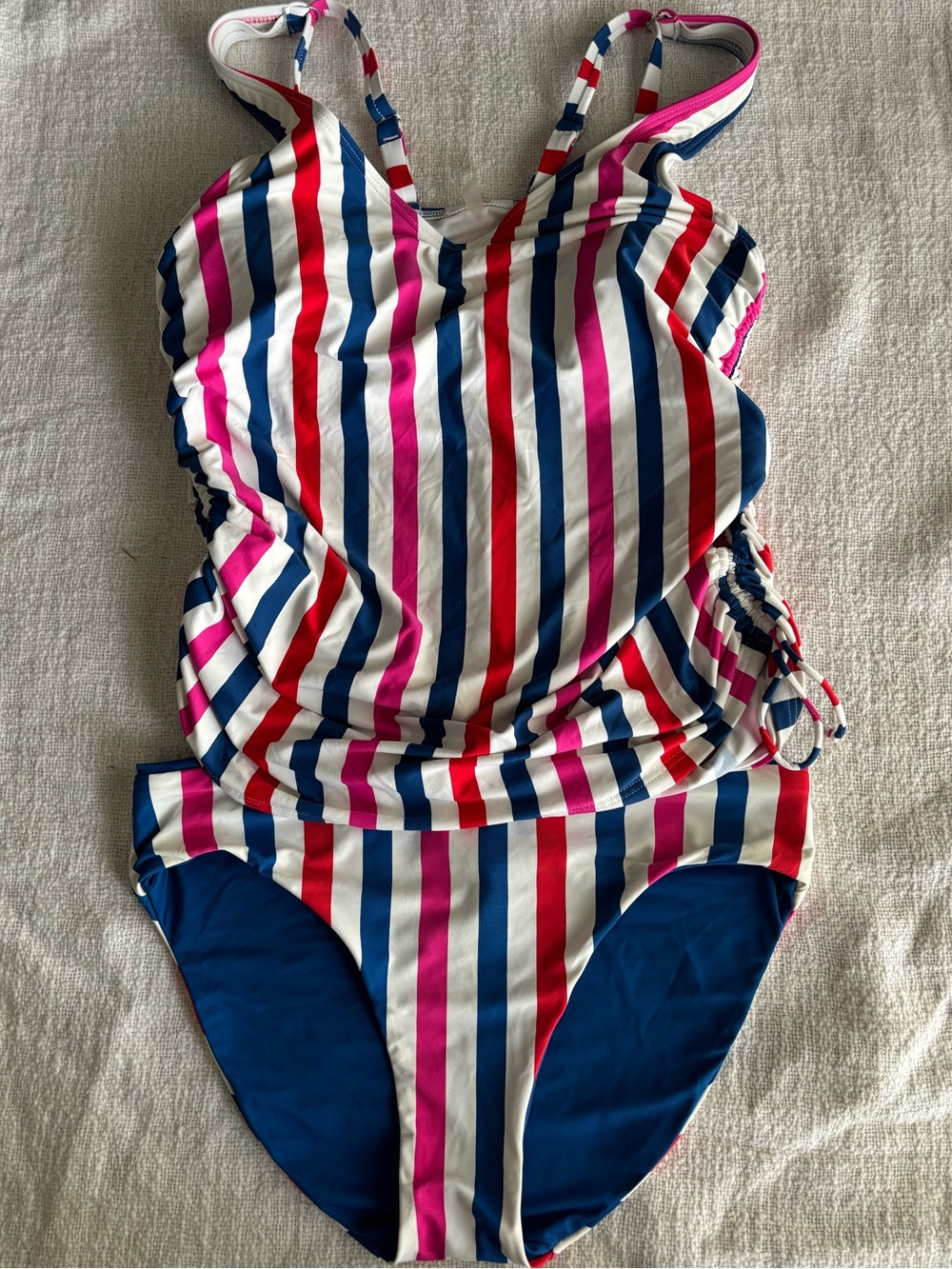 Lands' End Multicolor Striped One-Piece Swimsuit — Blue, Pink & Red